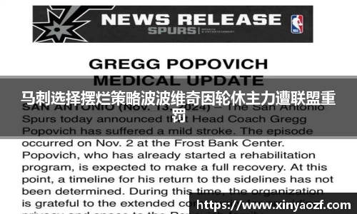 马刺选择摆烂策略波波维奇因轮休主力遭联盟重罚